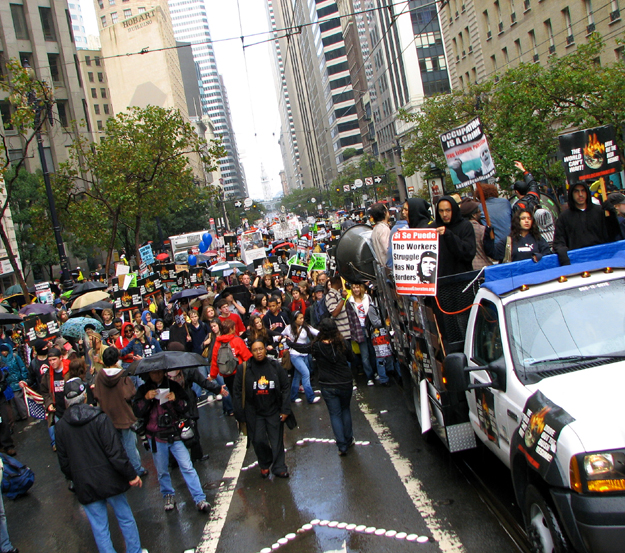 Thousands braved the cold rain in San Francisco today to say "Bush Step Down"  and "Drive Out the Bush Regime".
As part of a "national day of mass resistance" San Francisco was one of of over 2