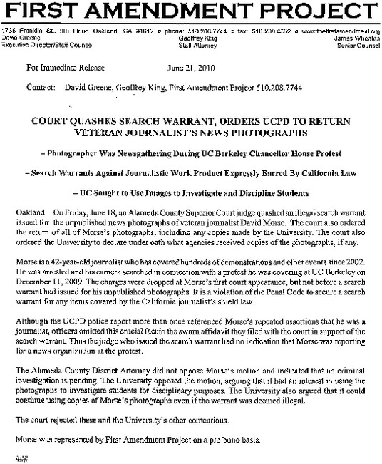 Court Quashes Search Warrant Orders UCPD To Return Indybay Journalist