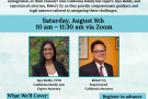 Navigating Divorce and Family Law event flyer with event description, photos of the speakers, and QR Code