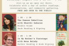 Tite of the bookstore with hours and a list of speakers for the grand opening