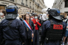 Students and their supporters demonstrated in solidarity with high school students on strike, outside of Science PO university in Paris c...