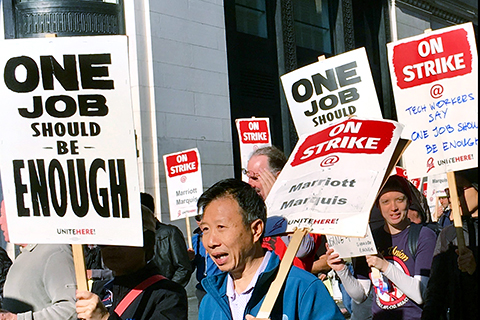 Union Members On Strike at Marriott Hotels in Eight U.S. Cities