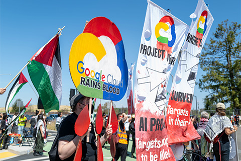 Protesters Block Entrance to Google Conference