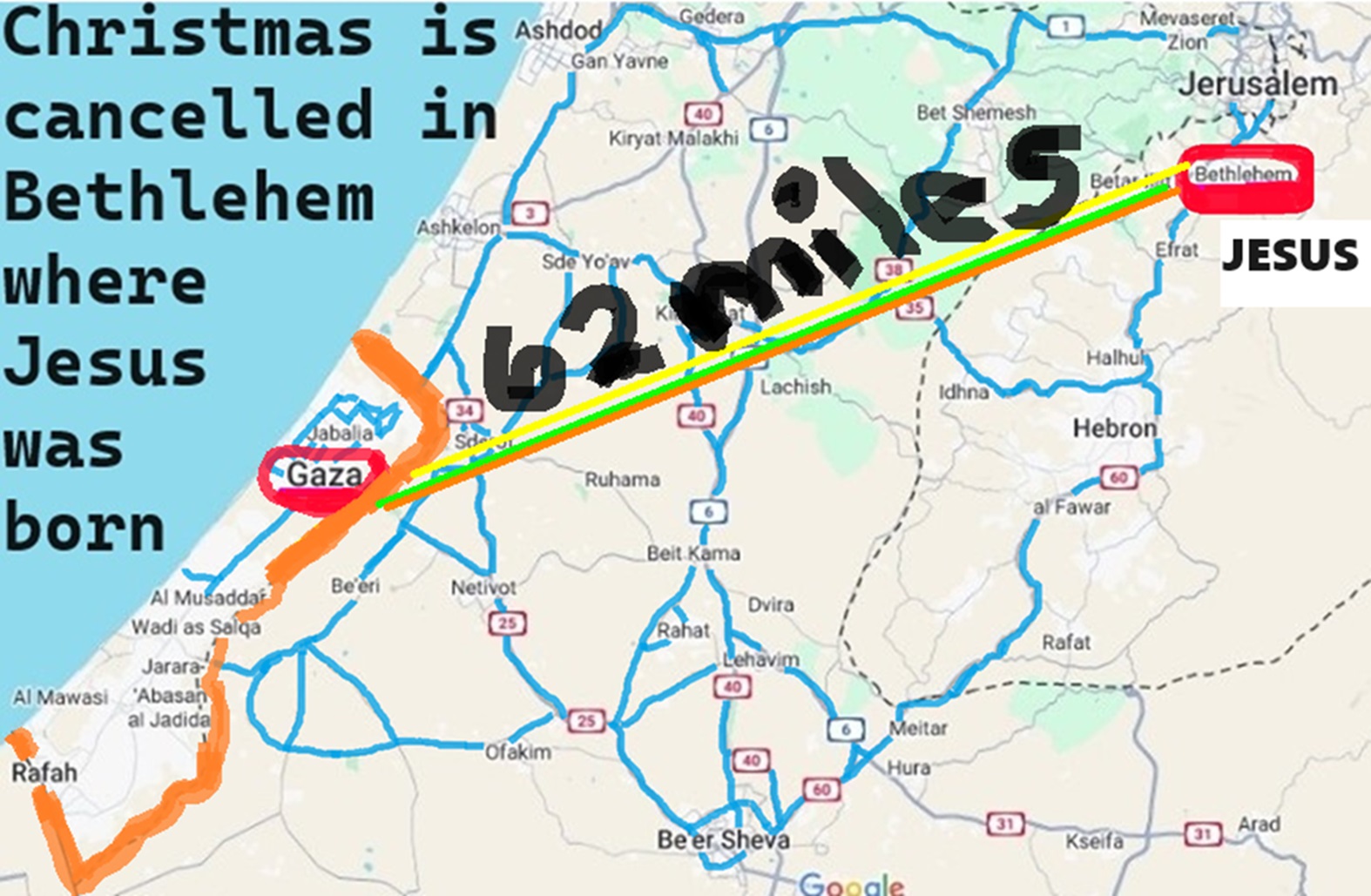 Gaza Is 62 Miles From Bethlehem Where Jesus Was Born. Christmas Is ...