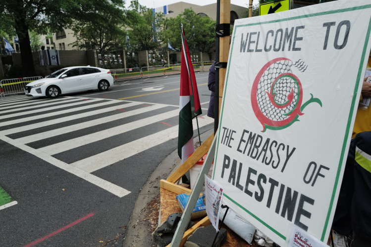 This year a Pop-up Palestinian Culture Street Fest/protest was held at the Embassy of Palestine on a crowded public sidewalk directly acr...