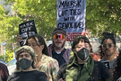 As part of an international day of action against the Mearsk shipping line for supporting genocide a rally was held in Emeryville at thei...