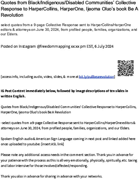 13-page document: "select quotes from a 9-page Collective Response sent to HarperCollins/HarperOne editors & attorneys on June 30, 2024"