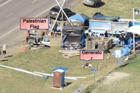 From the TigerSwan spy files at Standing Rock: An aerial view of one of the water protector camps at Standing Rock in 2016.