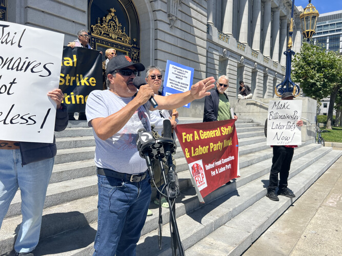 A rally was held at San Francisco City Hall on August 1, 2024 to protest the arrest of homeless and those with health care problems by Ma...