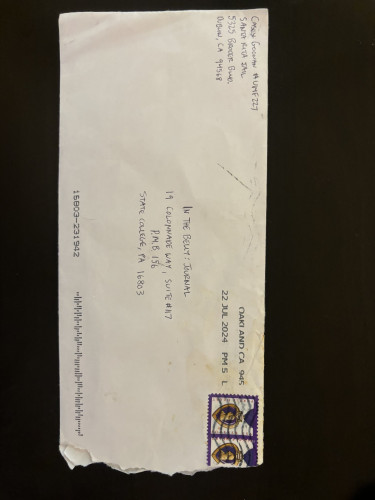 Photo of the front of the envelope sent to In the Belly by Casey from the Santa Rita Jail.