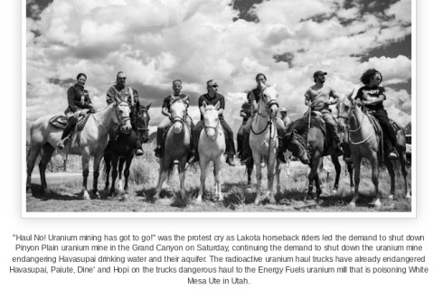 Oglala Lakota horseback riders from Pine Ridge, South Dakota, led the rally in defense of the sacred homeland of Havasupai on Saturday, c...