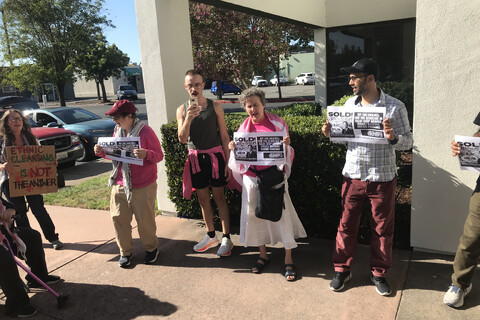 protesters at the door