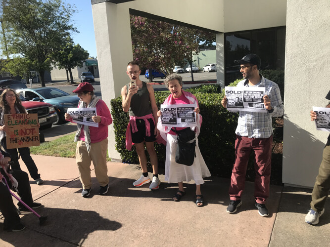 protesters at the door