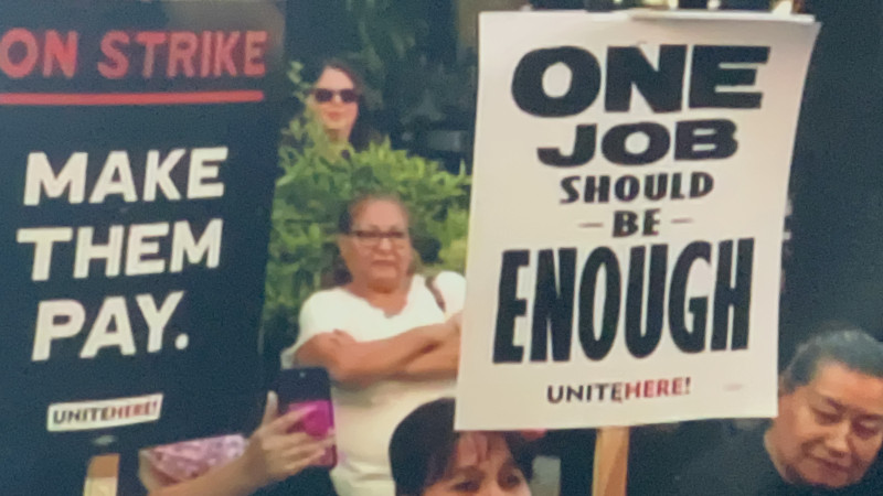 Two thousand San Francisco hotel workers who are members of Unite Here Local 2 went out on strike on Labor Day September 2, 2024. 800 wer...