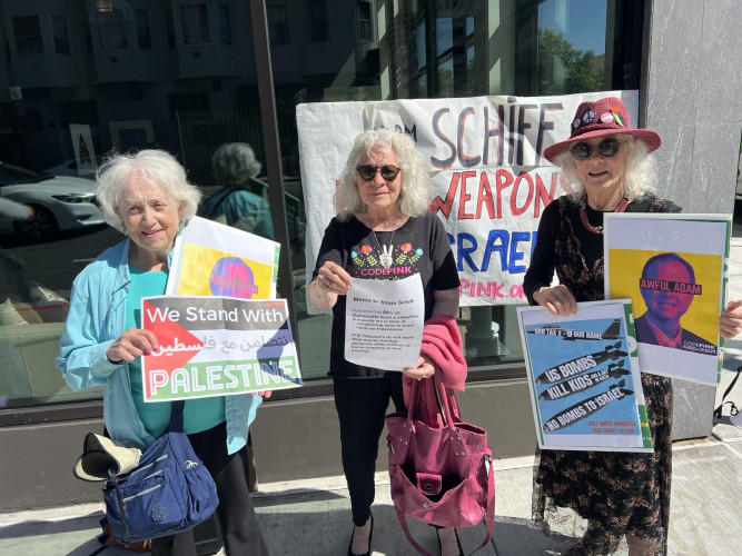 peace activists at Adam Schiff event in Oakland