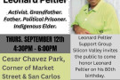 Honoring Leonard Peltier on his 80th Birthday flyer