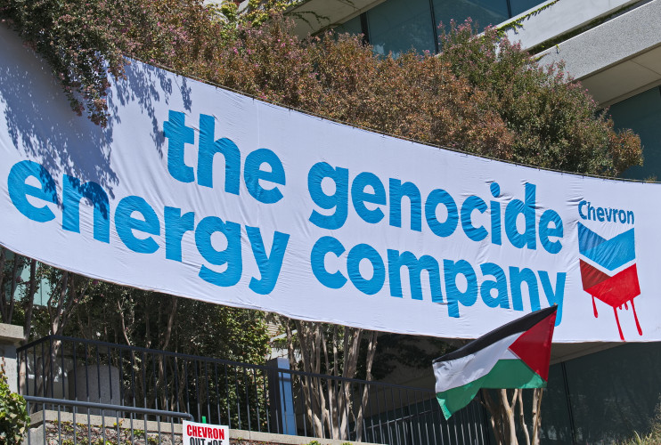 Protesters amplify international call for a boycott of Chevron over its war profiteering in the midst of Israel’s assault in Gaza