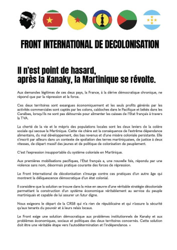 Communiqué Front Internacional de Decolonisation.