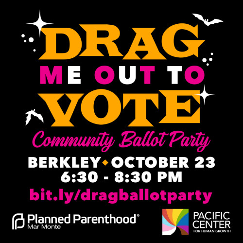 Halloween themed flyer: drag me out to vote community ballot party with event details and registration link: bit.ly/dragballotparty