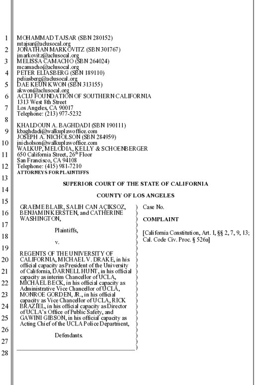 Plaintiffs were arrested in May 2024 for protesting war in Gaza