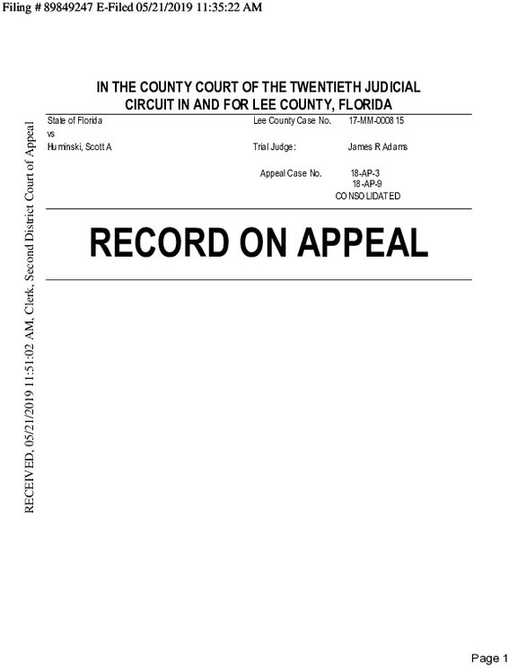 Amira Fox - Record on Appeal - Huminski case