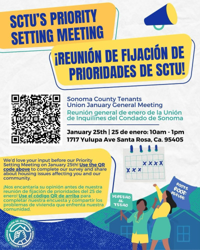 Flyer for Sonoma County Tenants Union's January General Meeting