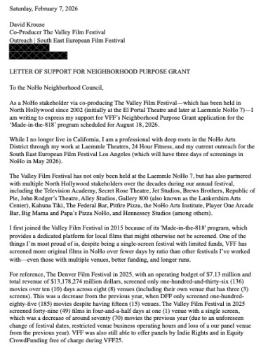 David Krouse Letter of Support