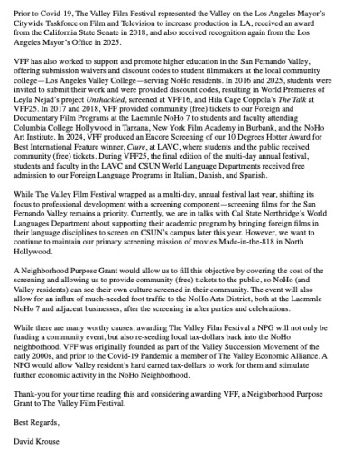 David Krouse Letter of Support