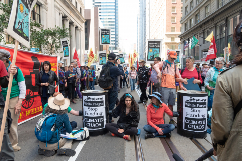Protesters Seize Block in Front of Wells Fargo Global Headquarters